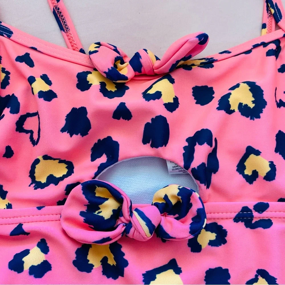 💛 Betsey Johnson Cheetah Girls Onepiece Swimsuit Pink Hearts Bow Bikini Cutout